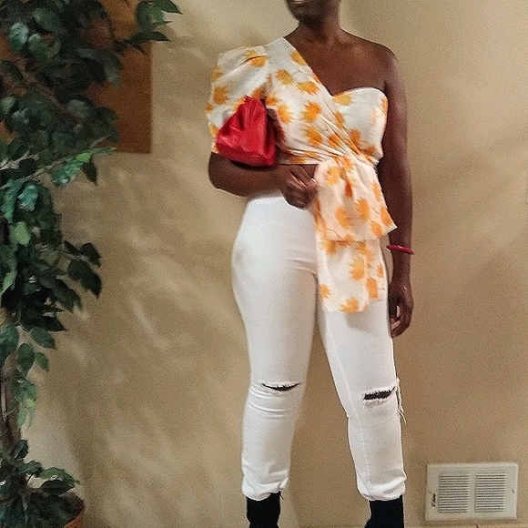Cold One Shoulder Puff Sleeve Top - Picture 1 of 7